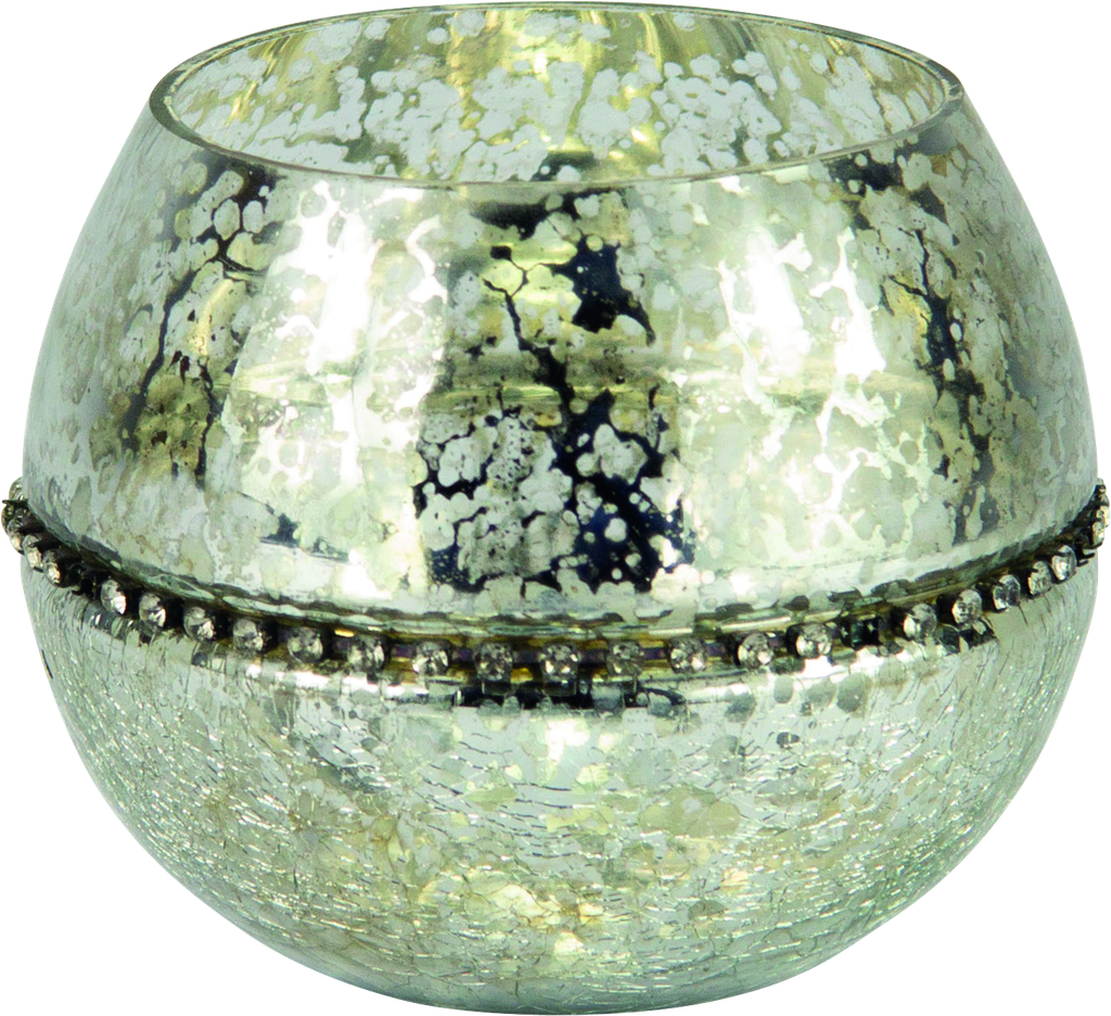 Windlicht mit Strassband 9,5 x Ø 12 cm Glas silber