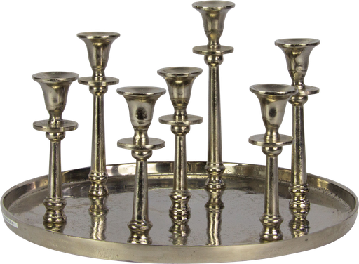 [17306A99] Kerzentablett 7-er Metall antik-silber