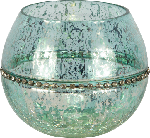 [21105A20] Windlicht mit Strassband 9,5 x Ø 12 cm Glas türkis