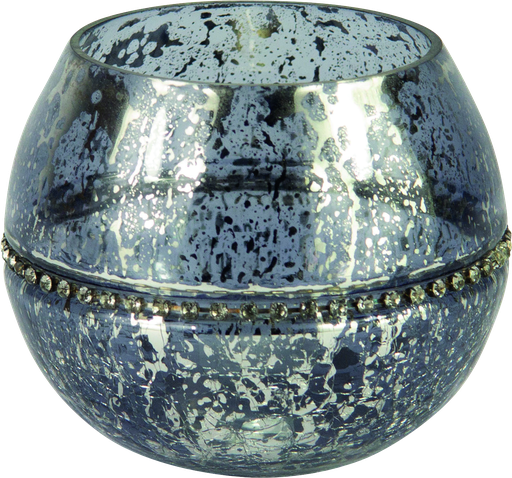 [21105A70] Windlicht mit Strassband 9,5 x Ø 12 cm Glas smoke